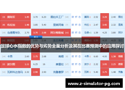 足球心水指数的优势与劣势全面分析及其在比赛预测中的应用探讨