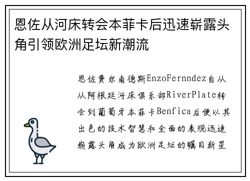 恩佐从河床转会本菲卡后迅速崭露头角引领欧洲足坛新潮流